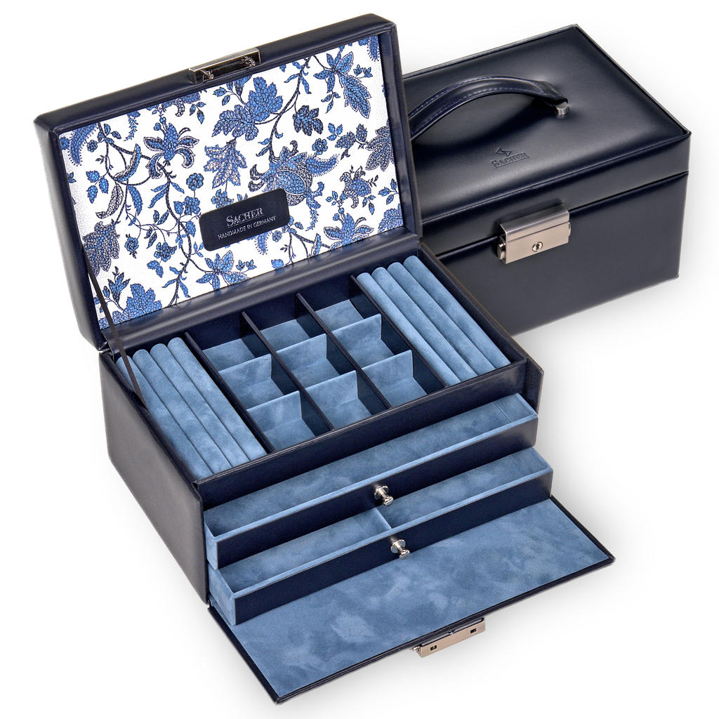 SACHER Schmuckkasten Elly florage / navy (Leder)