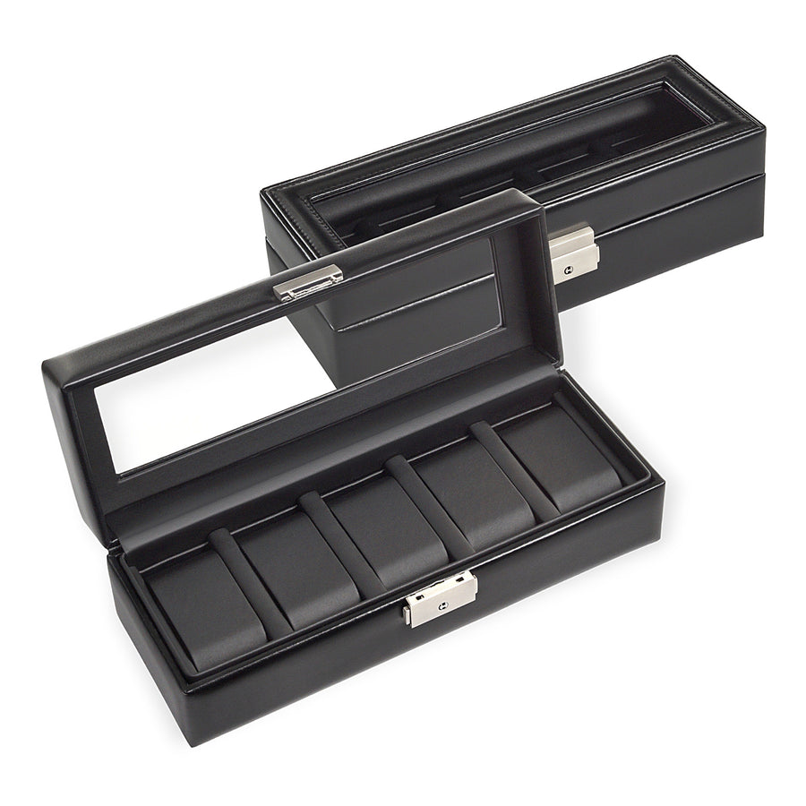 Watch case for 5 watches black exclusive / black (leather)