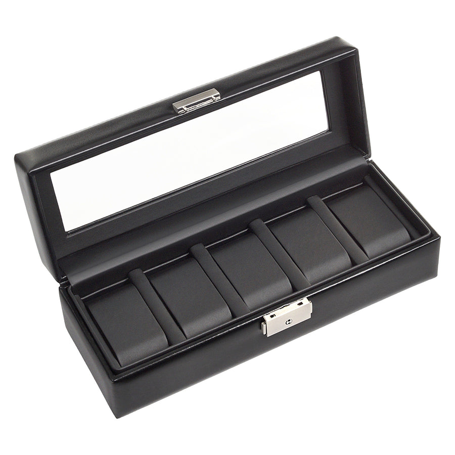 Watch case for 5 watches black exclusive / black (leather)