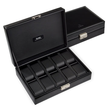 Watch case for 10 watches black exclusive / black (leather)