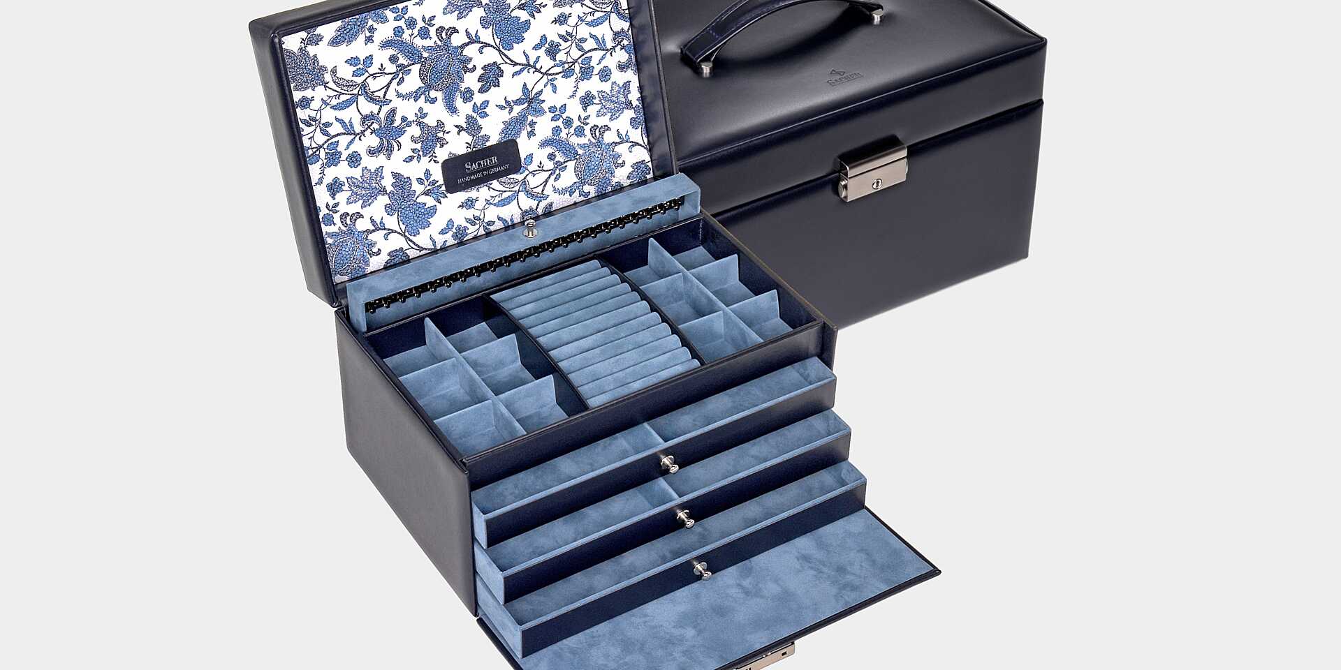 SACHER jewelry box Elly florage / navy (leather) – SACHER 1846