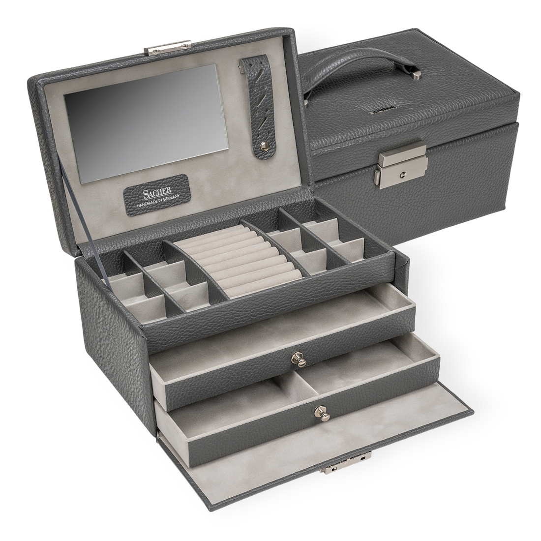 Emma smykkeskrin granello / grå (fuld koskind)