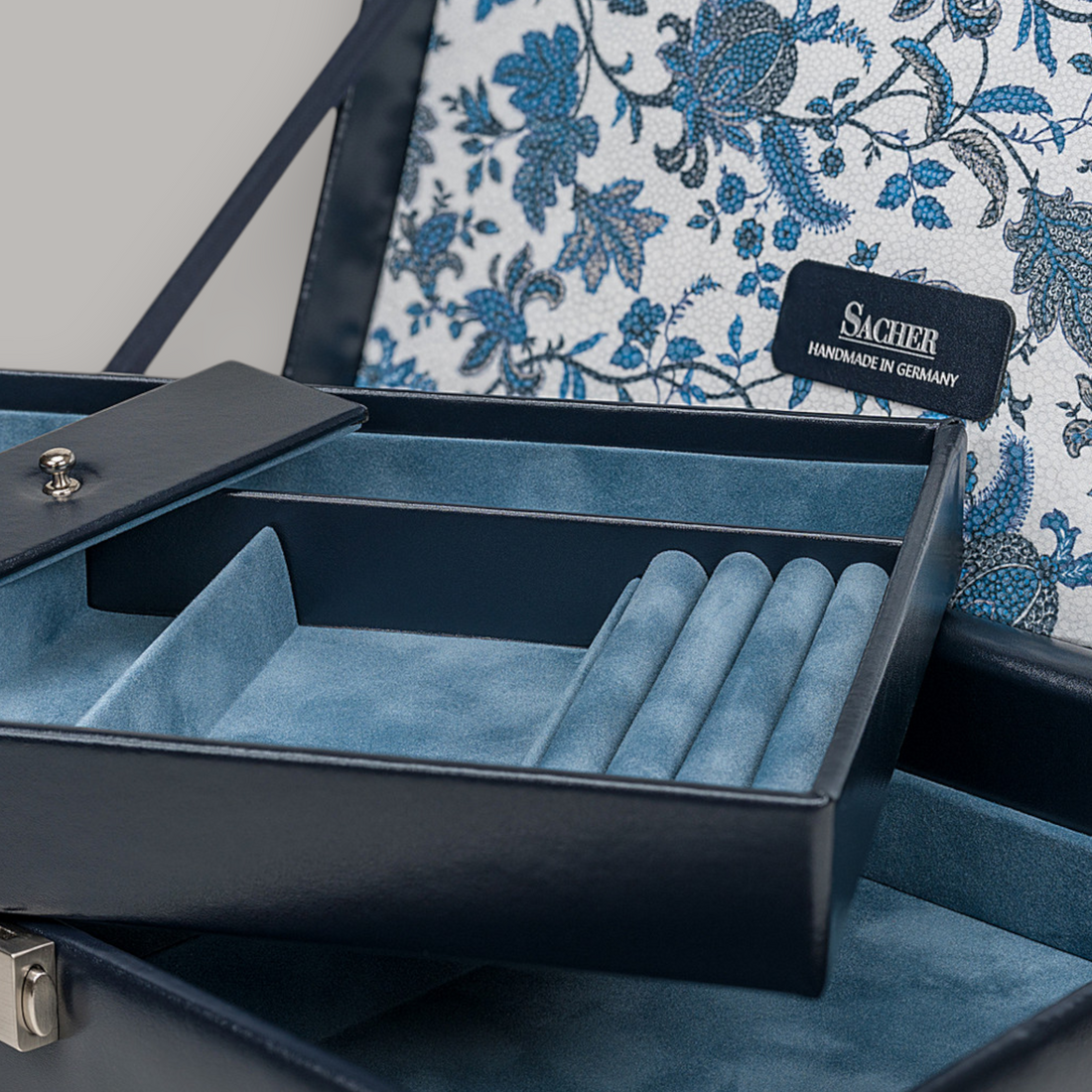 Schmuckkassette Ilka florage / navy (Leder)