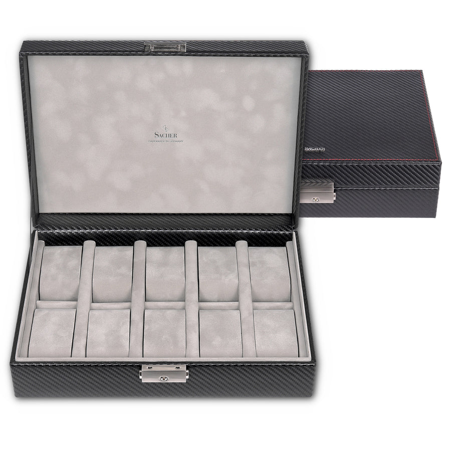 Caixa para 10 relógios carvon / preto (pele)