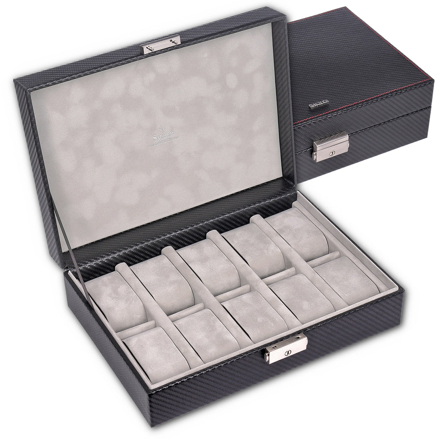 Caixa para 10 relógios carvon / preto (pele)