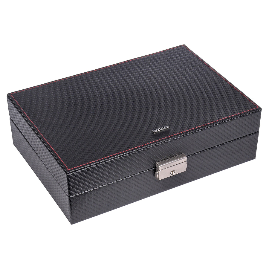 Caixa para 10 relógios carvon / preto (pele)