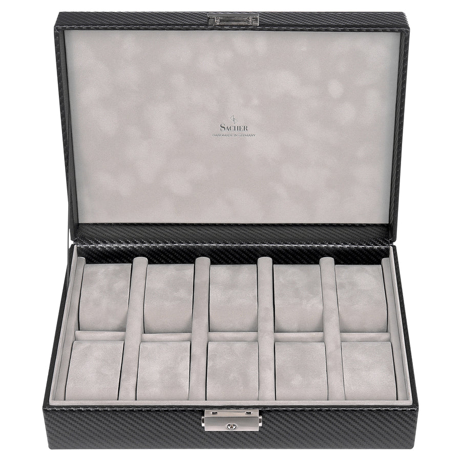 Caixa para 10 relógios carvon / preto (pele)