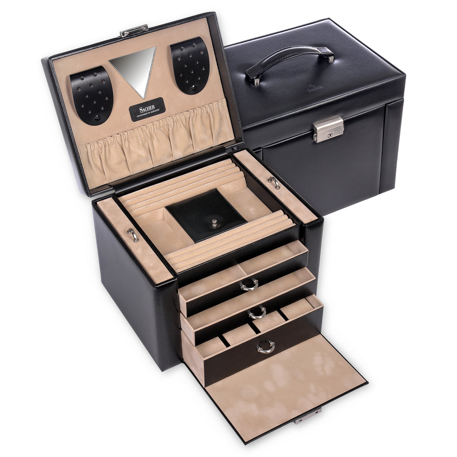 Maxima nowe klasyczne pudełko na biżuterię / czarne (skóra)