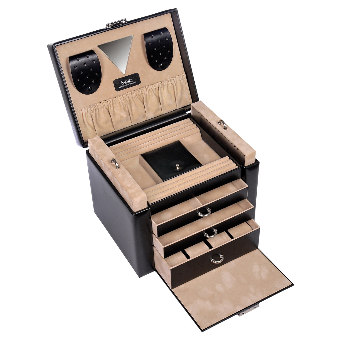 Maxima nowe klasyczne pudełko na biżuterię / czarne (skóra)