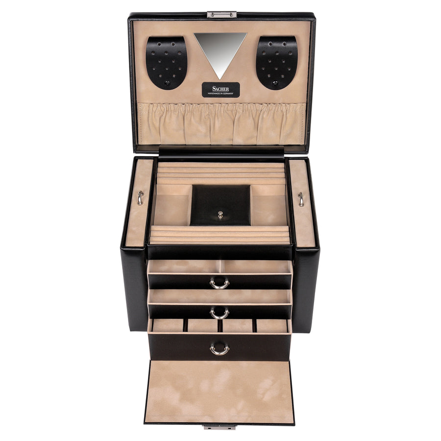 Maxima nowe klasyczne pudełko na biżuterię / czarne (skóra)