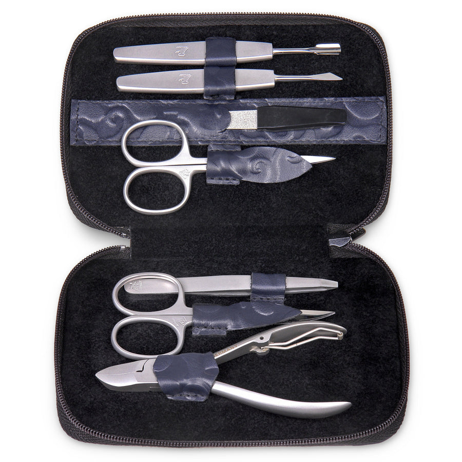 7-częściowe etui do manicure ornamento / navy (skóra)